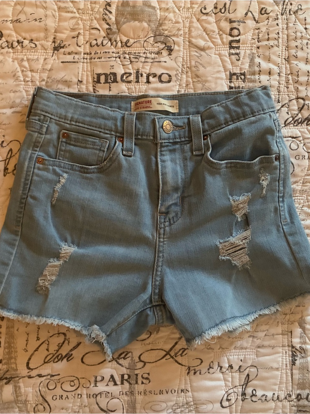 Signature by Levi Strauss Light Blue Distressed Denim Cutoff Shorts